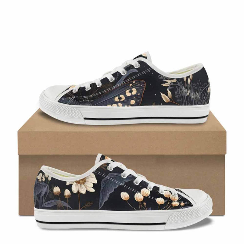 Vintage Flower In Black Canvas Shoes | Gthic.com