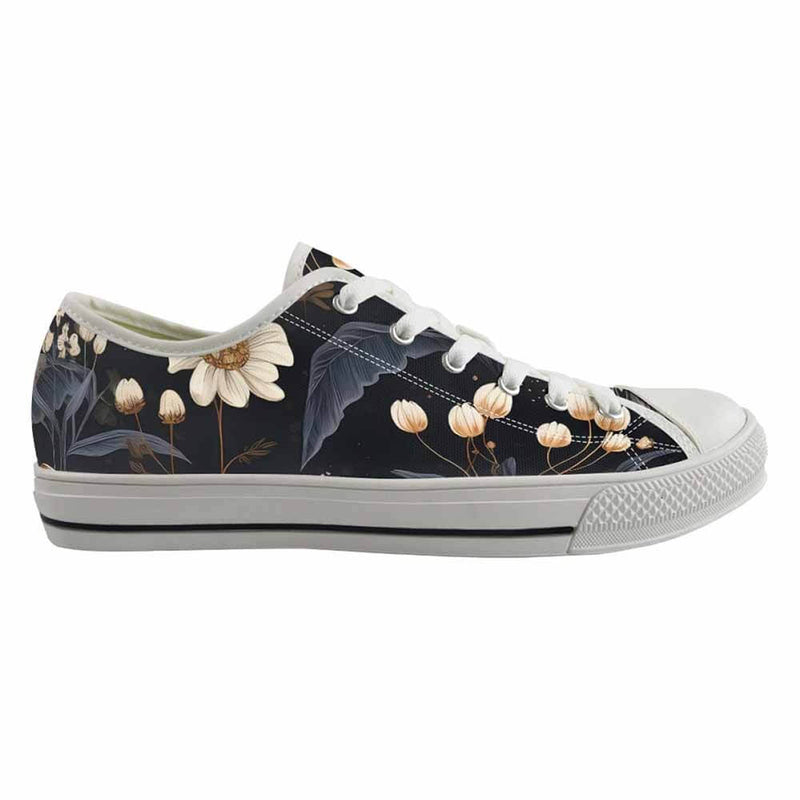 Vintage Flower In Black Canvas Shoes | Gthic.com