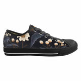 Vintage Flower In Black Canvas Shoes | Gthic.com