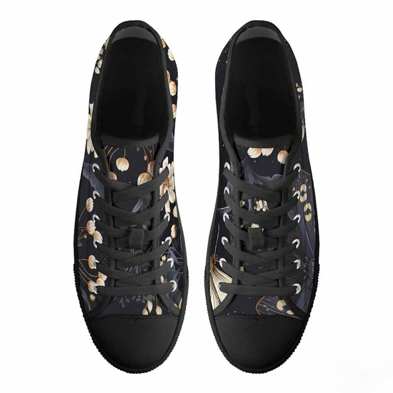 Vintage Flower In Black Canvas Shoes | Gthic.com