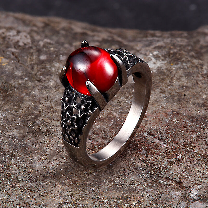 Vintage Flower Stainless Steel Gemstone Ring | Gthic.com