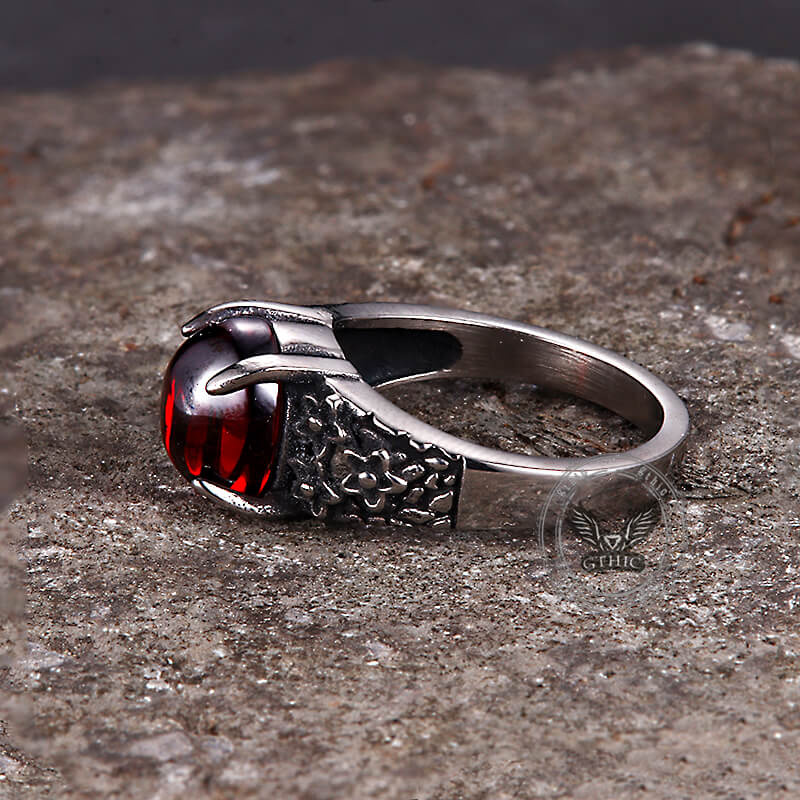 Vintage Flower Stainless Steel Gemstone Ring