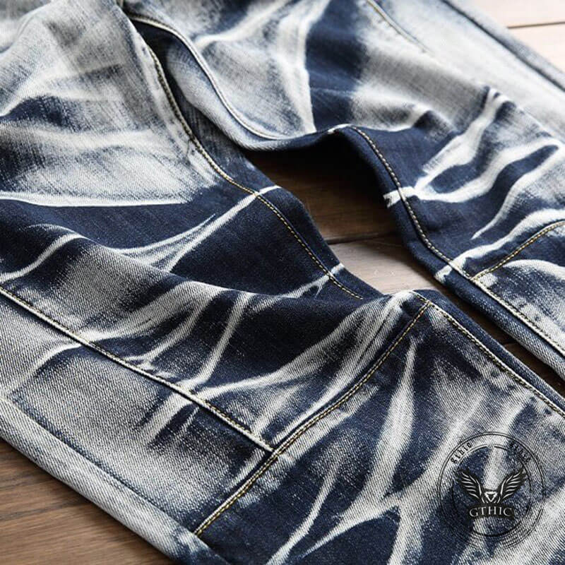 Vintage Four-Color Tie-Dye Biker Straight Jeans | Gthic.com