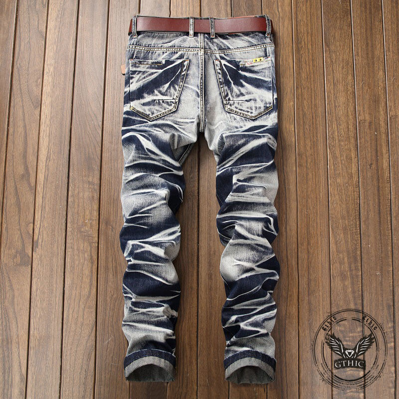 Vintage Four-Color Tie-Dye Biker Straight Jeans | Gthic.com