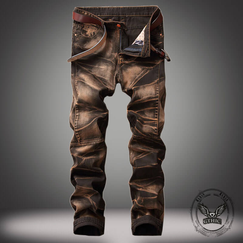 Vintage Four-Color Tie-Dye Biker Straight Jeans | Gthic.com