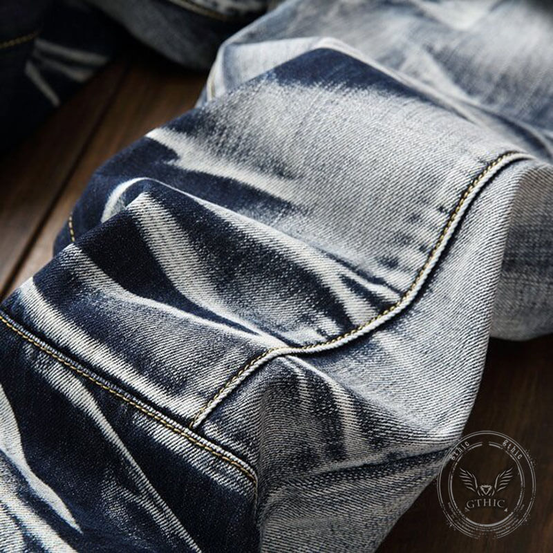 Vintage Four-Color Tie-Dye Biker Straight Jeans | Gthic.com