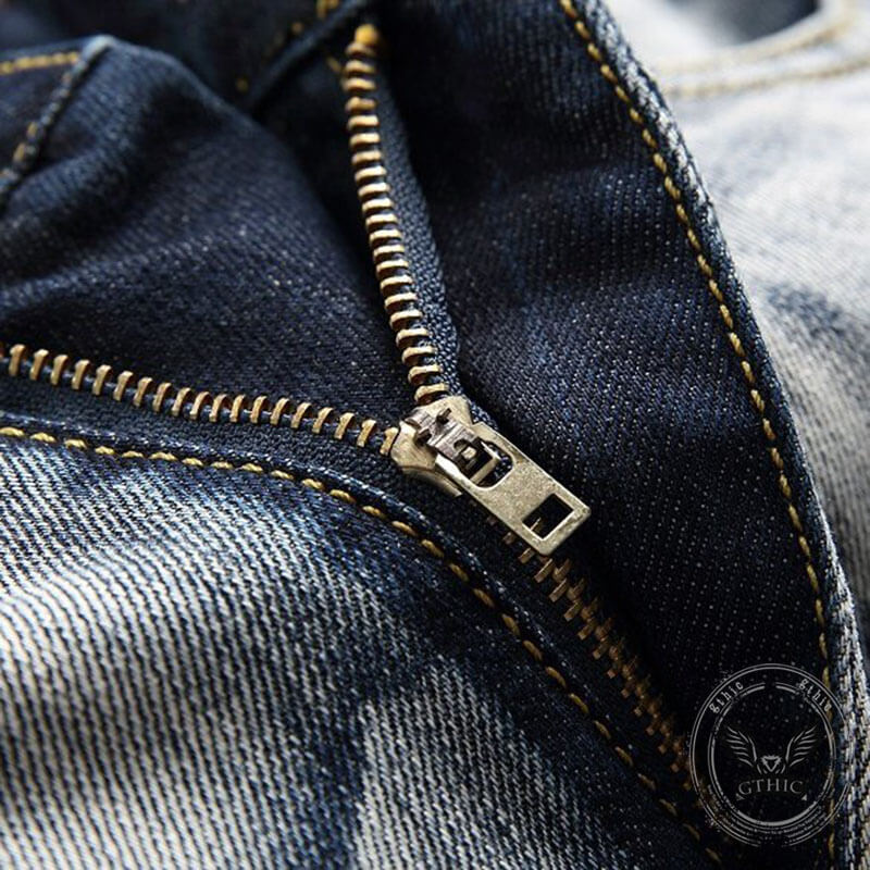 Vintage Four-Color Tie-Dye Biker Straight Jeans | Gthic.com