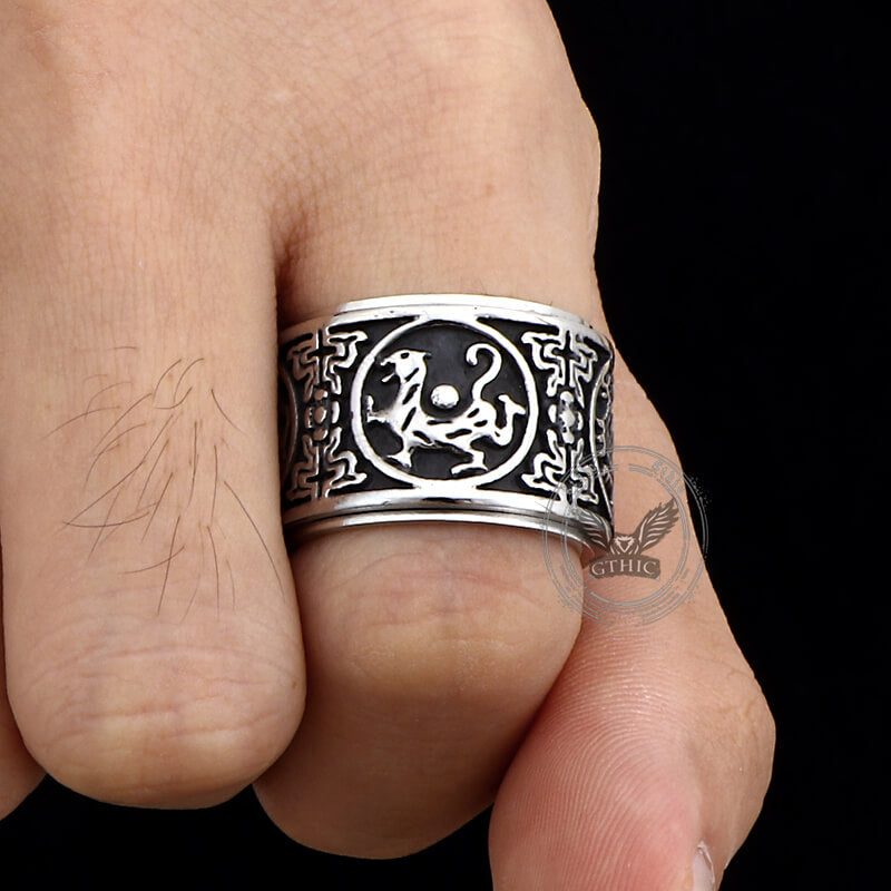 Vintage Four Mythical Beasts Stainless Steel Spinner Ring | Gthic.com