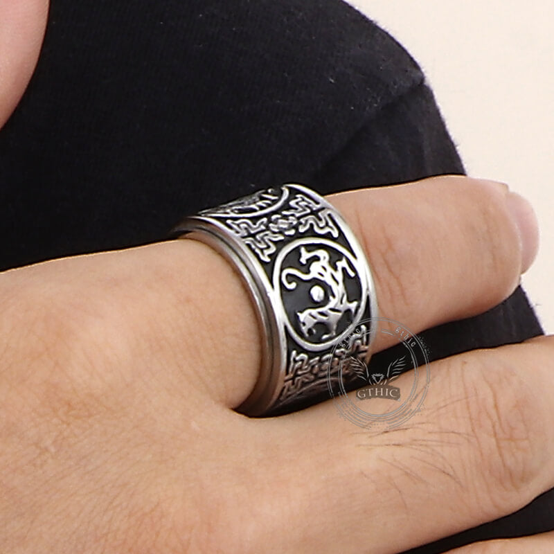 Vintage Four Mythical Beasts Stainless Steel Spinner Ring | Gthic.com