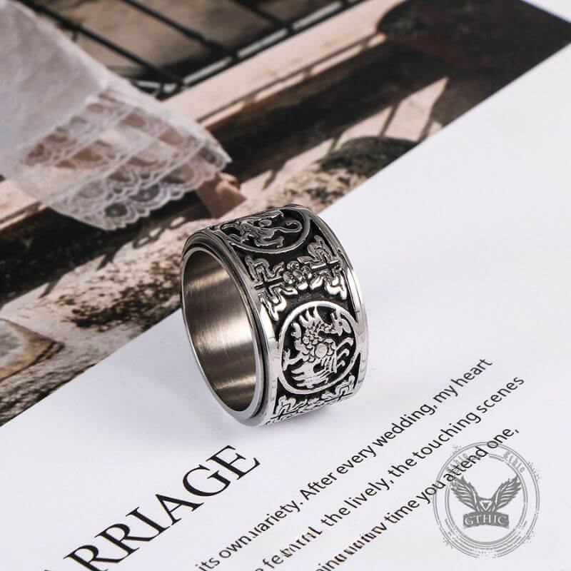 Vintage Four Mythical Beasts Stainless Steel Spinner Ring | Gthic.com