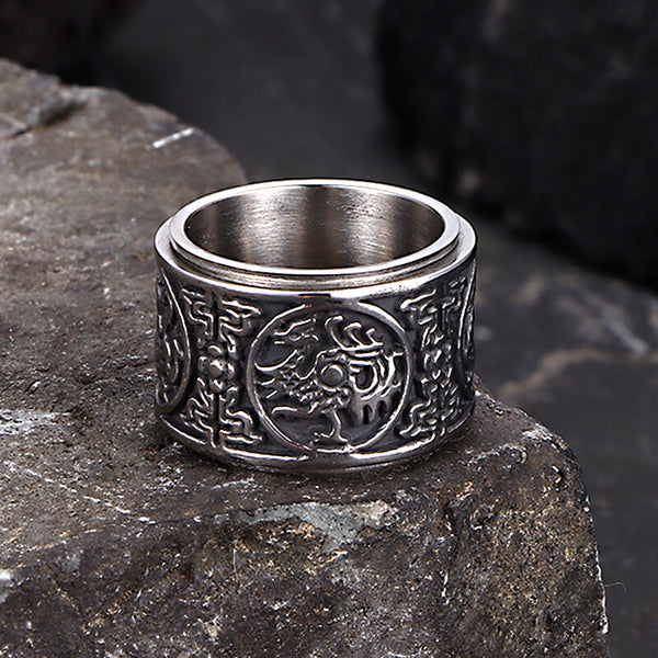 Vintage Four Mythical Beasts Stainless Steel Spinner Ring | Gthic.com