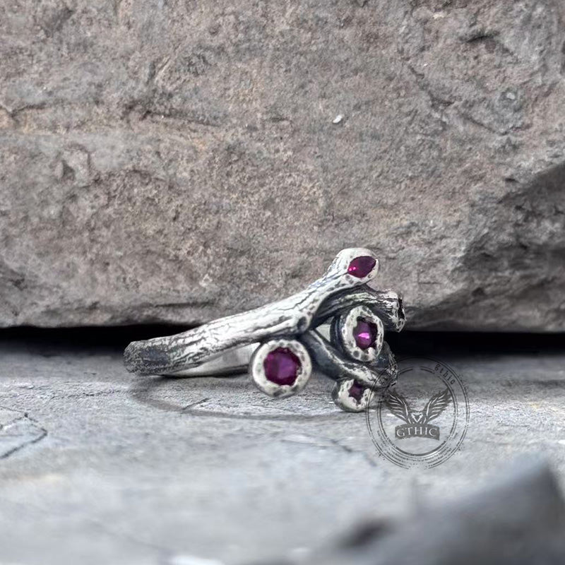 Vintage Fruit Branch Zircon Sterling Silver Ring