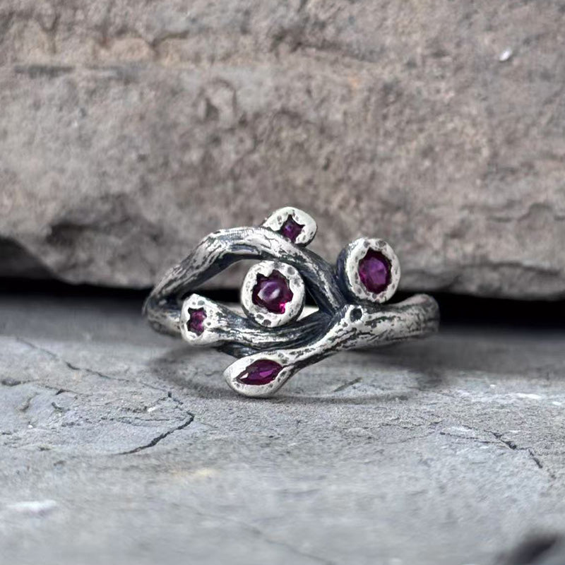 Vintage Fruit Branch Zircon Sterling Silver Ring