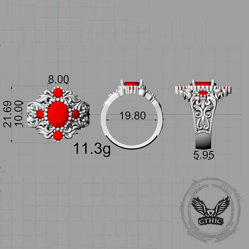 Vintage Gem-Set Hollow Sterling Silver Gothic Ring