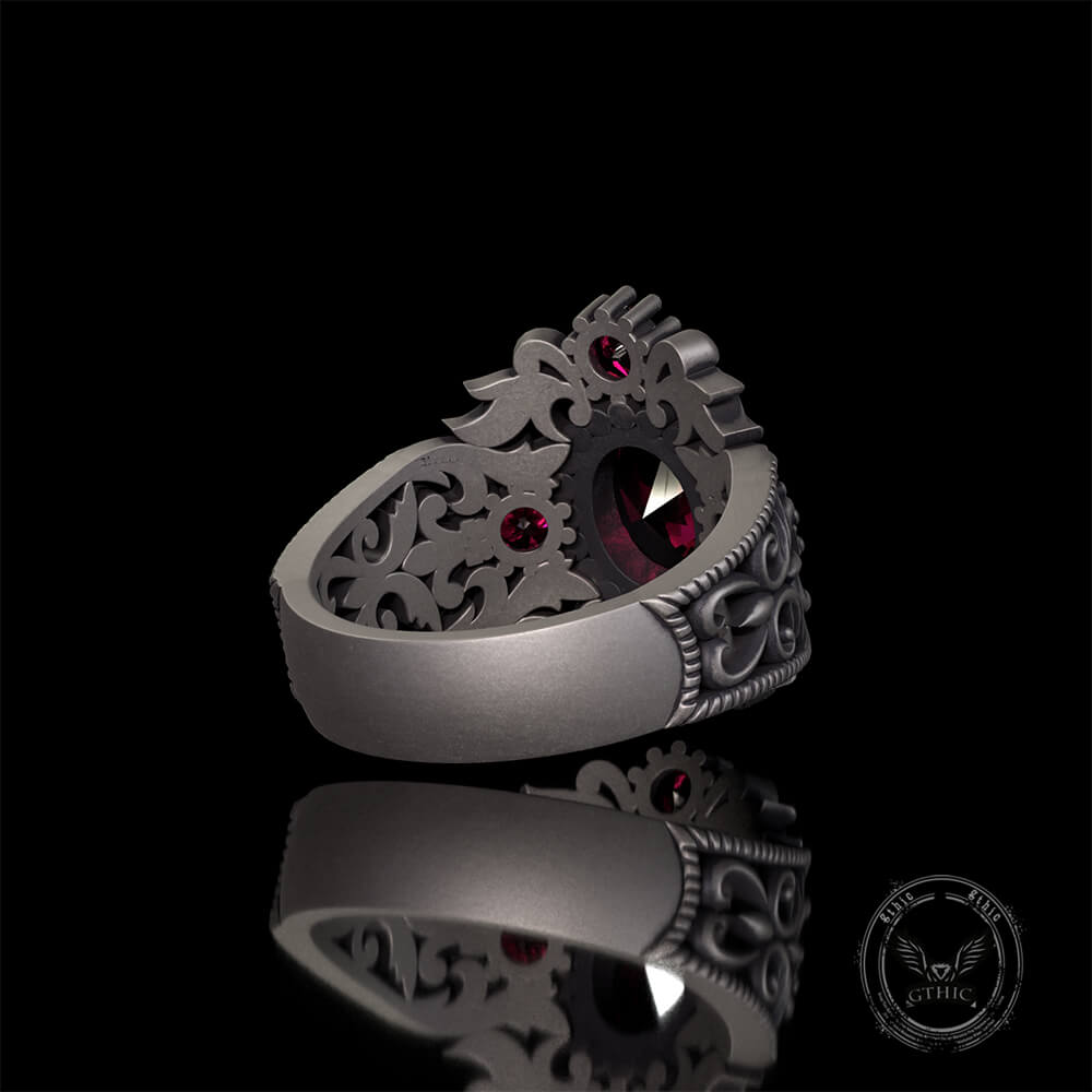 Vintage Gem-Set Hollow Sterling Silver Gothic Ring