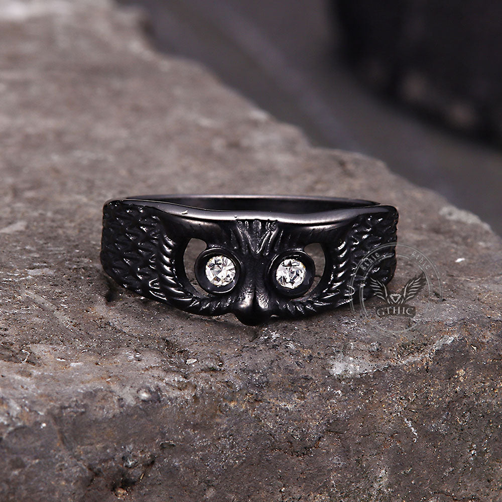 Vintage Gem-set Owl Stainless Steel Ring