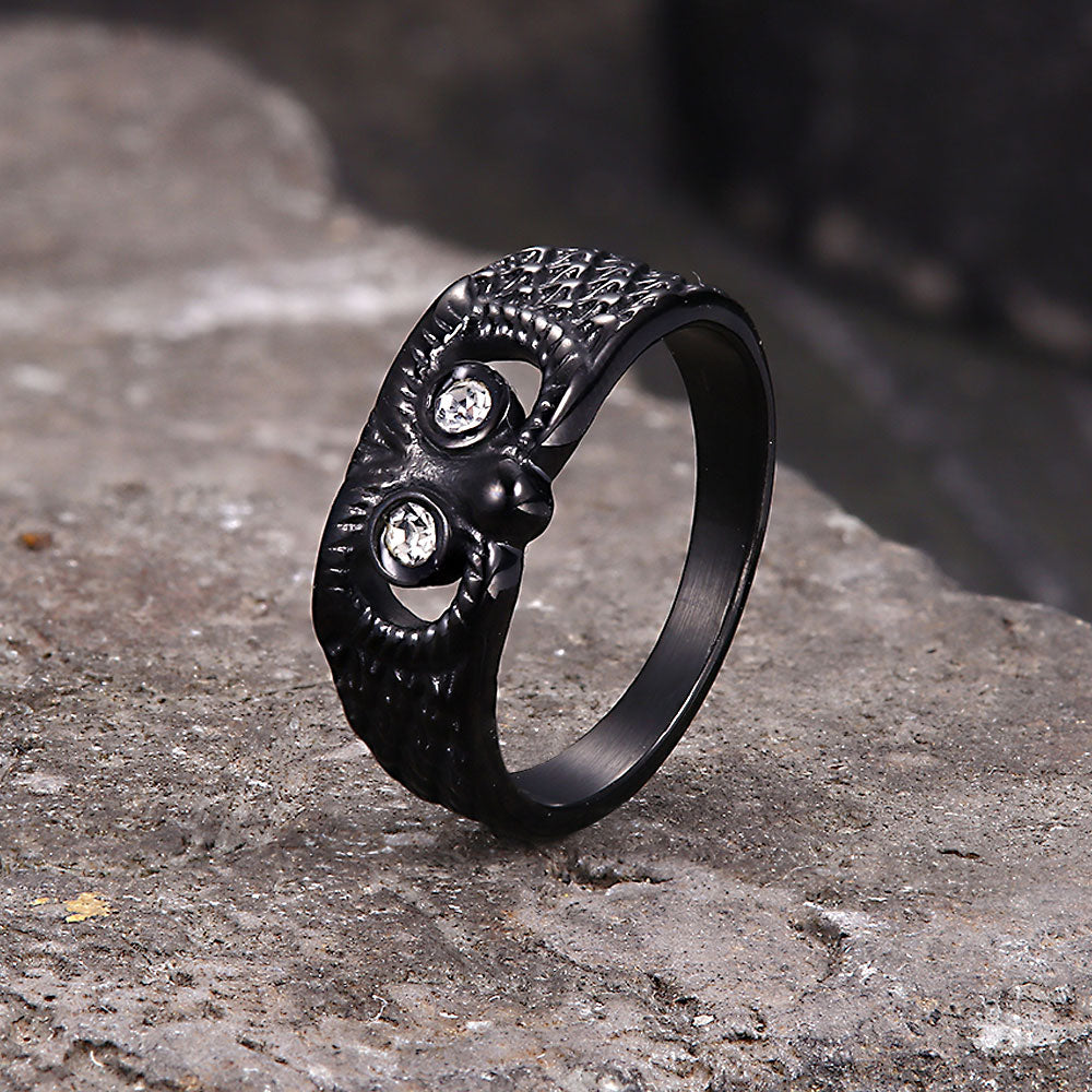Vintage Gem-set Owl Stainless Steel Ring