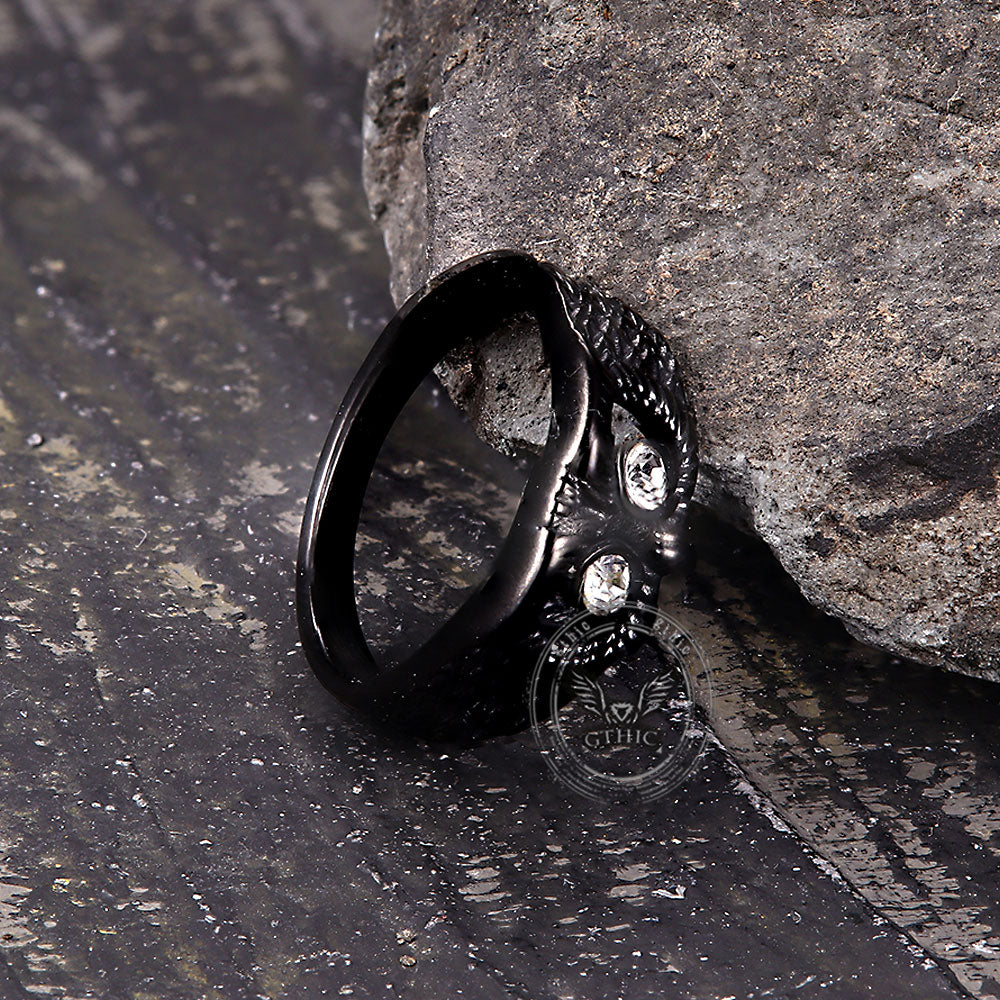 Vintage Gem-set Owl Stainless Steel Ring