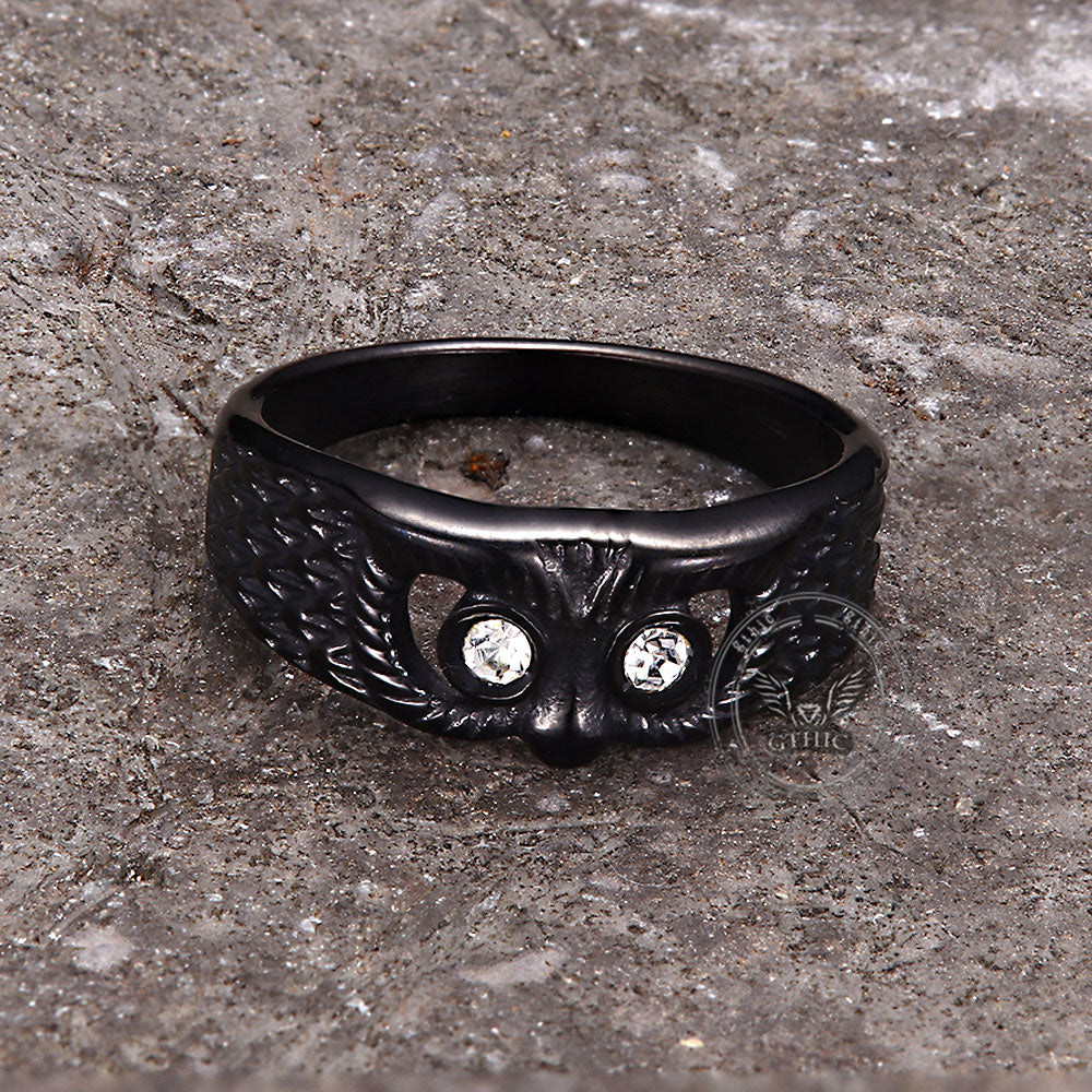 Vintage Gem-set Owl Stainless Steel Ring
