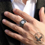 Vintage Gem-Set Wing Design Stainless Steel Ring | Gthic.com