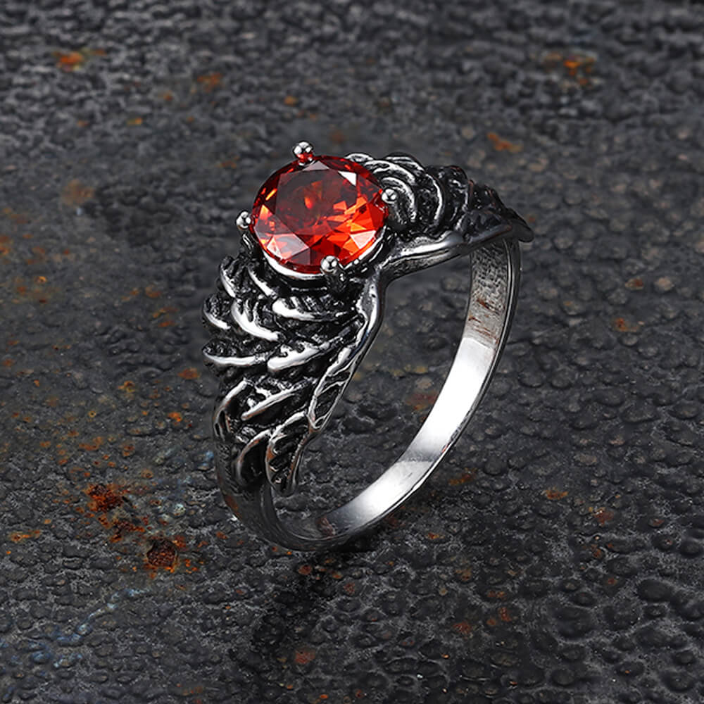 Vintage Gem-Set Wing Design Stainless Steel Ring | Gthic.com
