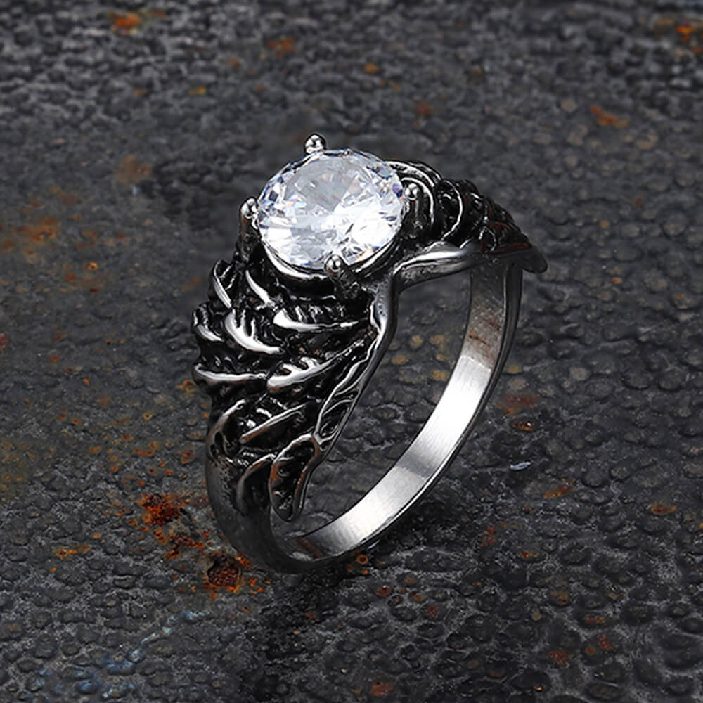 Vintage Gem-Set Wing Design Stainless Steel Ring | Gthic.com