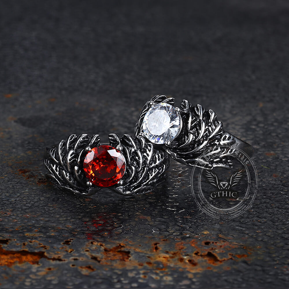 Vintage Gem-Set Wing Design Stainless Steel Ring | Gthic.com