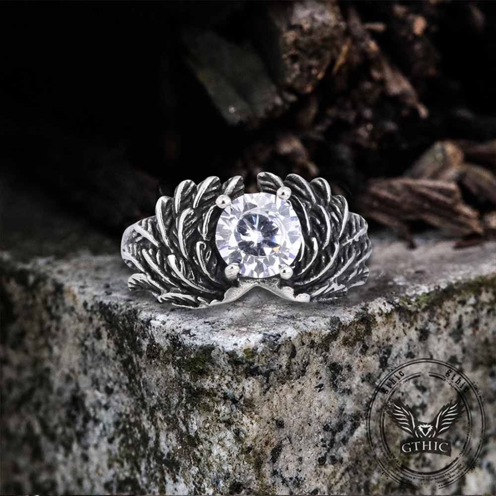 Vintage Gem-Set Wing Design Stainless Steel Ring