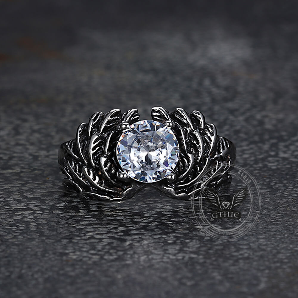 Vintage Gem-Set Wing Design Stainless Steel Ring
