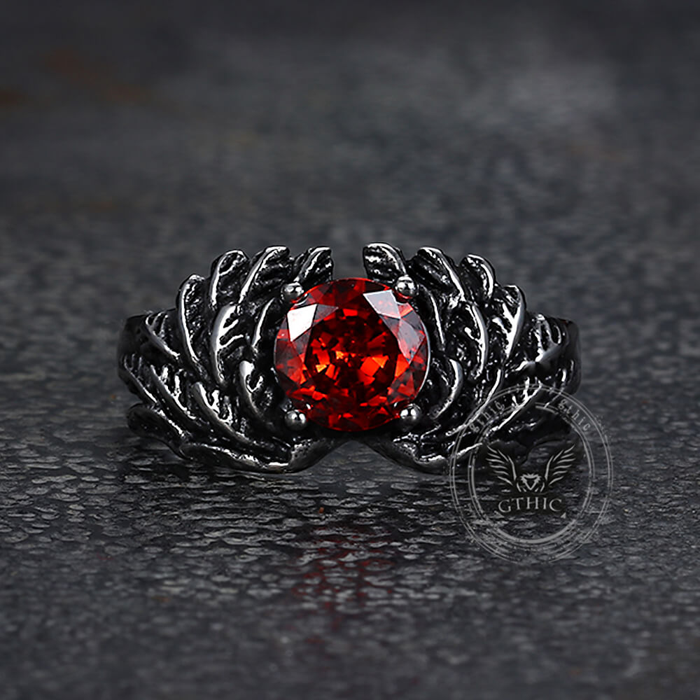 Vintage Gem-Set Wing Design Stainless Steel Ring