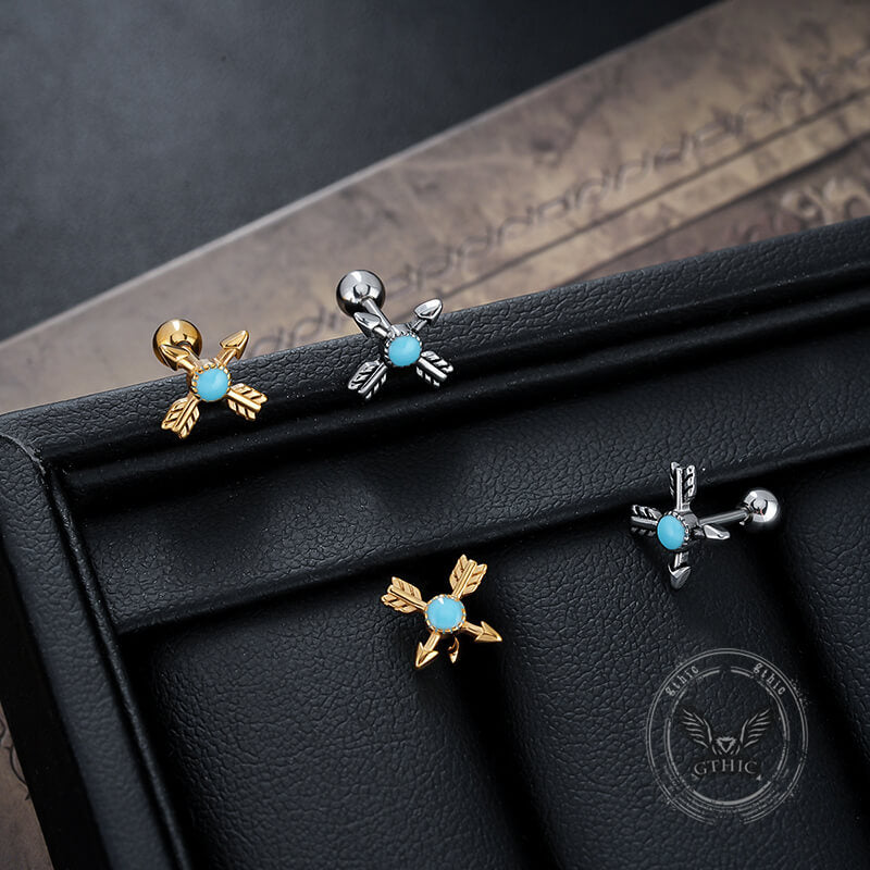 Vintage Gem Cross Arrow Stainless Steel Stud Earrings | Gthic.com