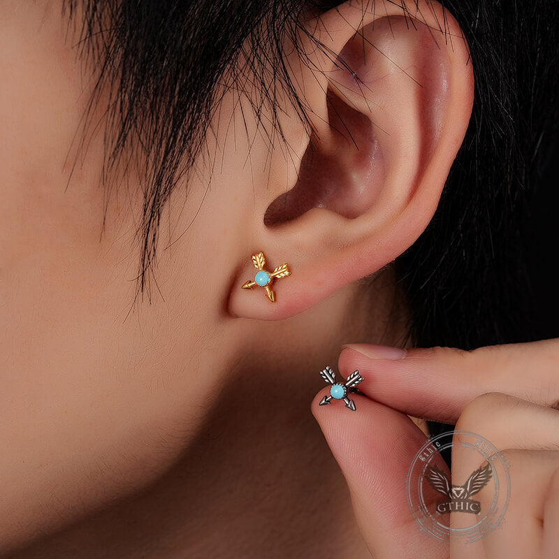 Vintage Gem Cross Arrow Stainless Steel Stud Earrings | Gthic.com