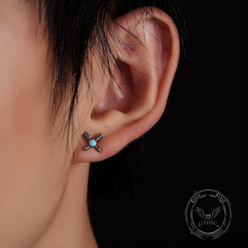 Vintage Gem Cross Arrow Stainless Steel Stud Earrings | Gthic.com