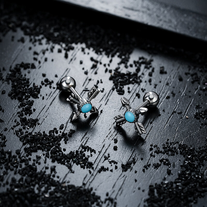 Vintage Gem Cross Arrow Stainless Steel Stud Earrings | Gthic.com