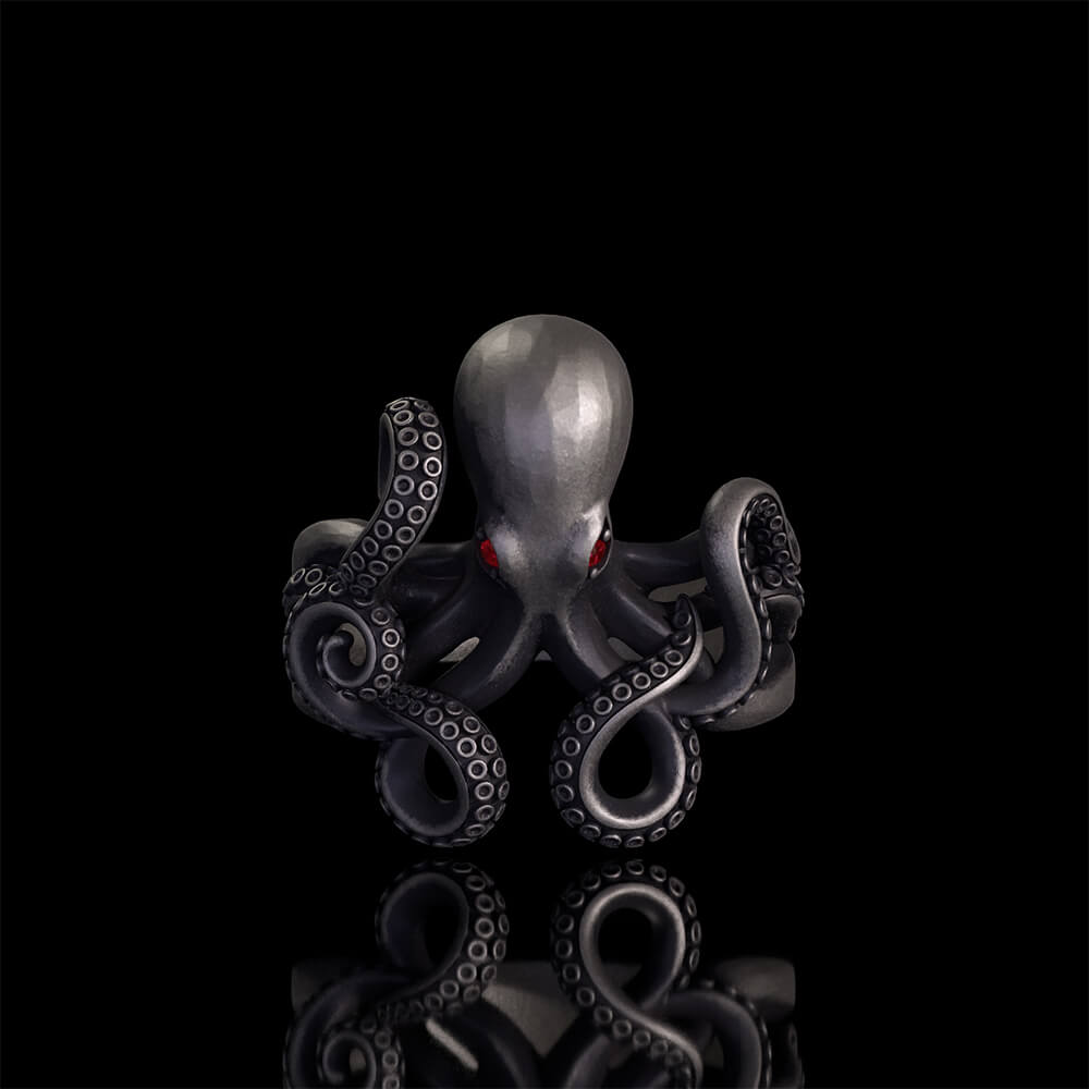 Vintage Gem Eye Octopus Tentacle Sterling Silver Marine Ring