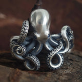 Vintage Gem Eye Octopus Tentacle Sterling Silver Marine Ring | Gthic.com