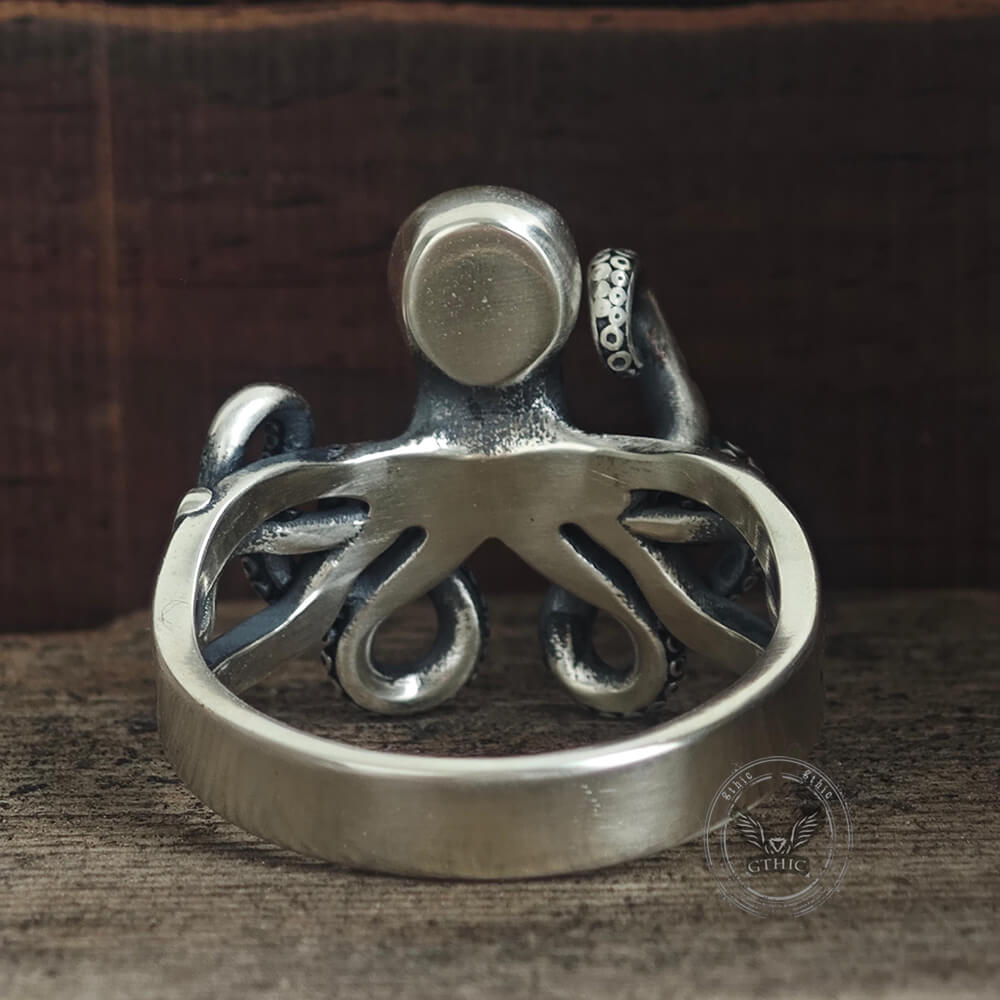Vintage Gem Eye Octopus Tentacle Sterling Silver Marine Ring