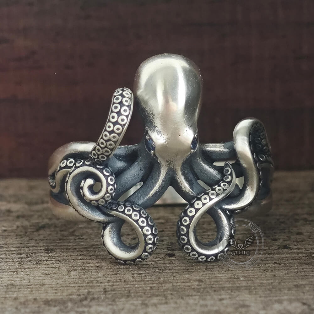 Vintage Gem Eye Octopus Tentacle Sterling Silver Marine Ring