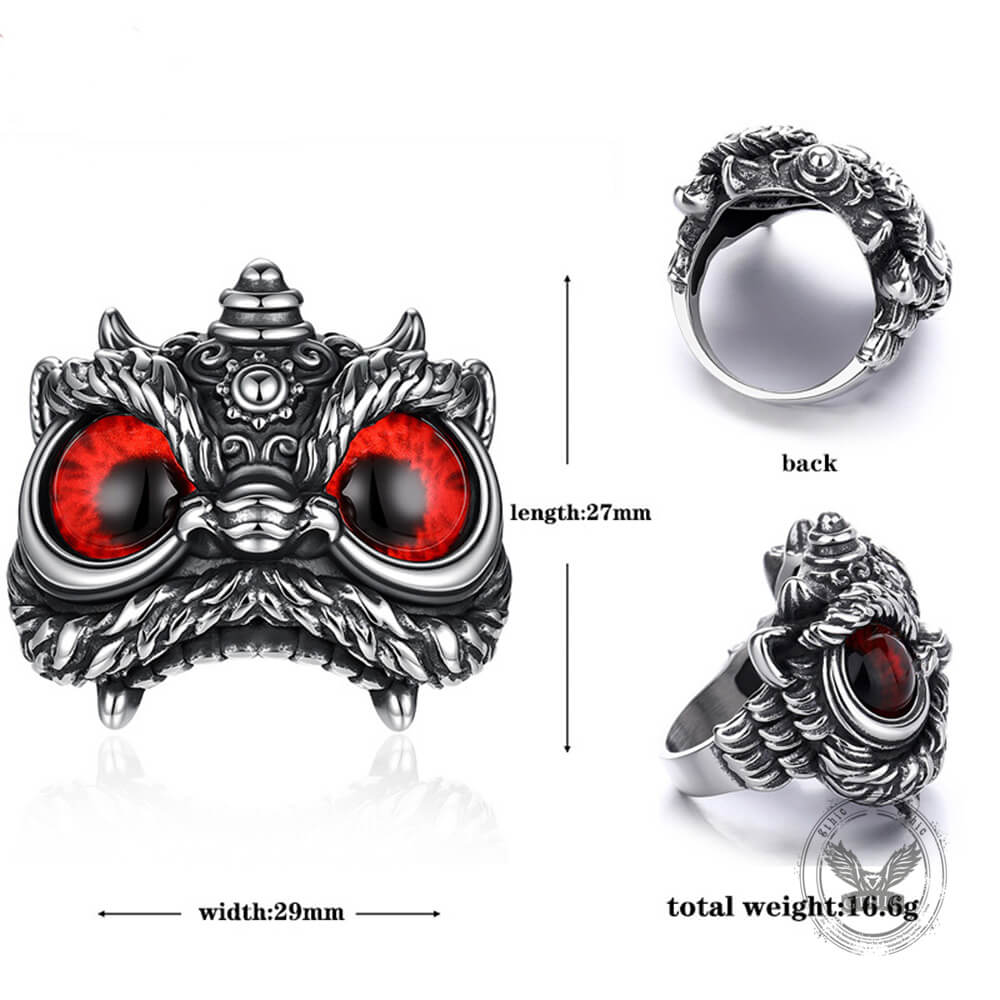 Vintage Gem Lion Dance Stainless Steel Ring