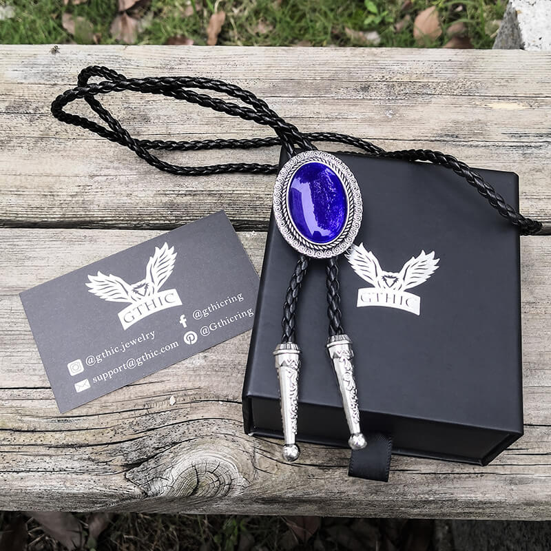 Vintage Gemstone Braided Leather Bolo Tie