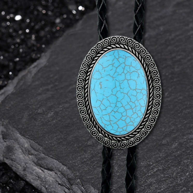 Vintage Gemstone Braided Leather Bolo Tie