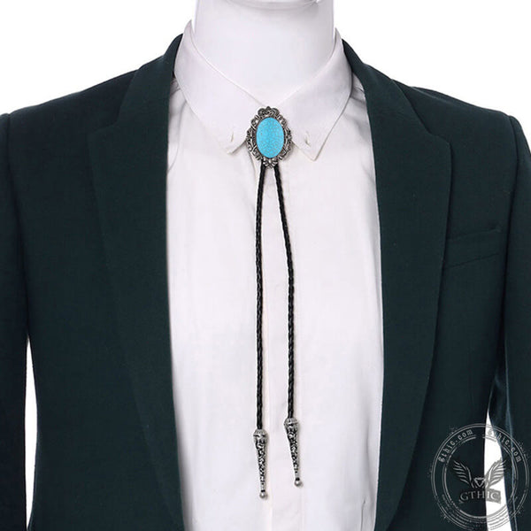Vintage Gemstone Braided Leather Bolo Tie | Gthic.com