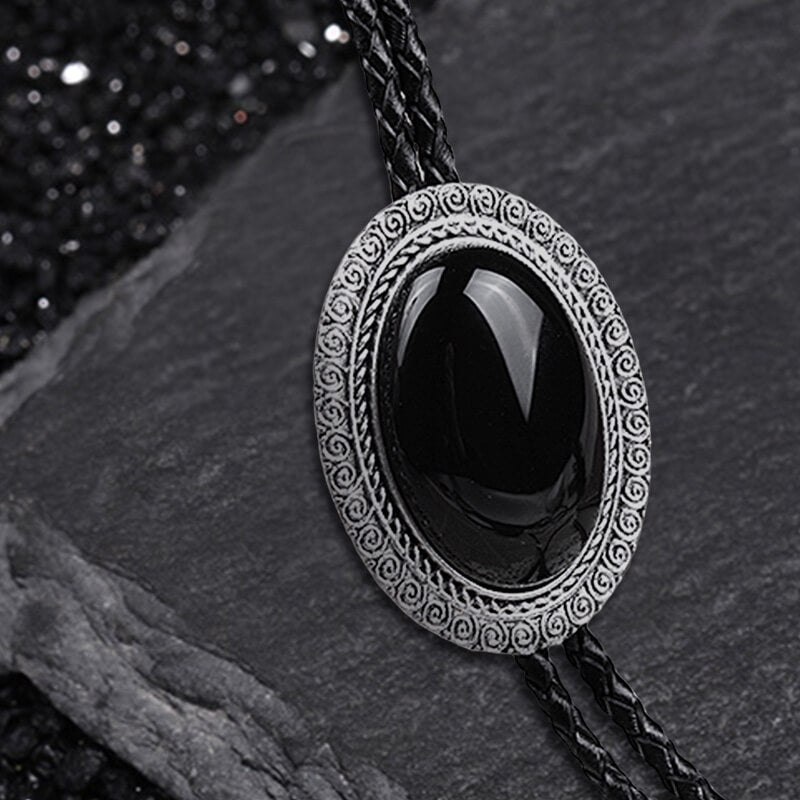 Vintage Gemstone Braided Leather Bolo Tie