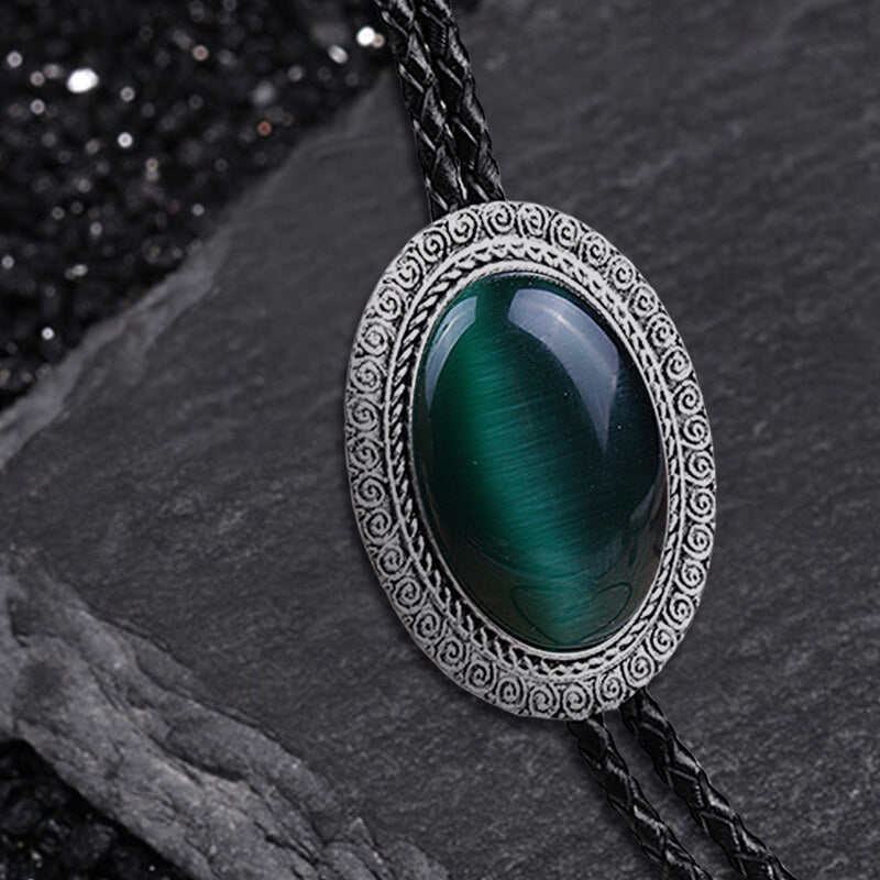 Vintage Gemstone Braided Leather Bolo Tie | Gthic.com