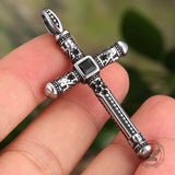 Vintage Gemstone Cross Skull Stainless Steel Pendant | Gthic.com
