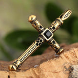 Vintage Gemstone Cross Skull Stainless Steel Pendant | Gthic.com