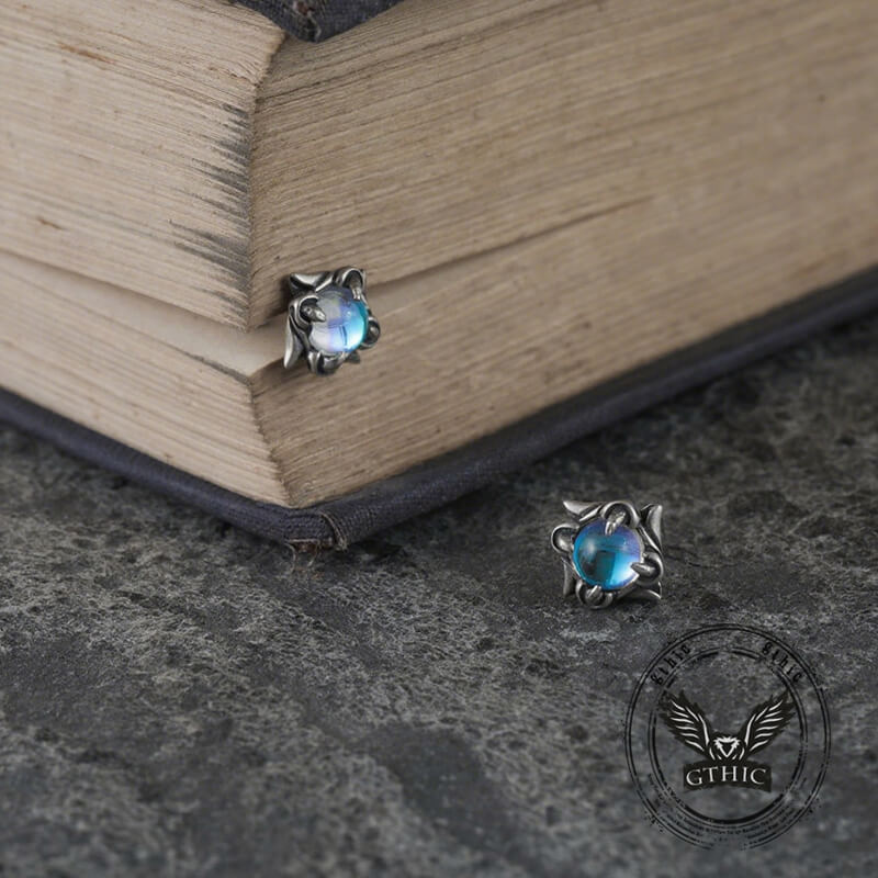 Vintage Gemstone Eye Devil's Claw Sterling Silver Earrings