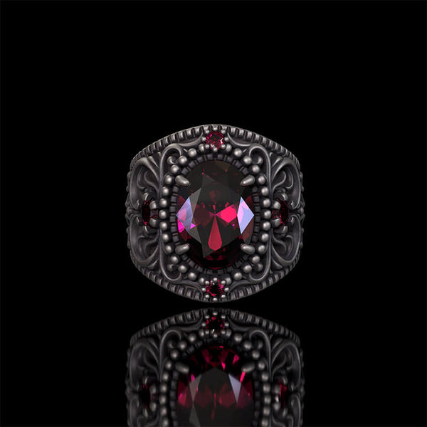 Vintage Gemstone Floral Embossed Sterling Silver Ring | Gthic.com