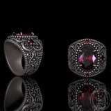 Vintage Gemstone Floral Embossed Sterling Silver Ring