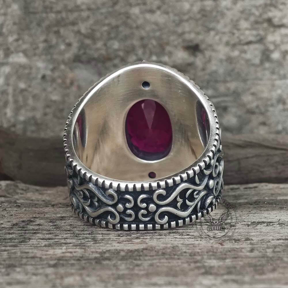 Vintage Gemstone Floral Embossed Sterling Silver Ring